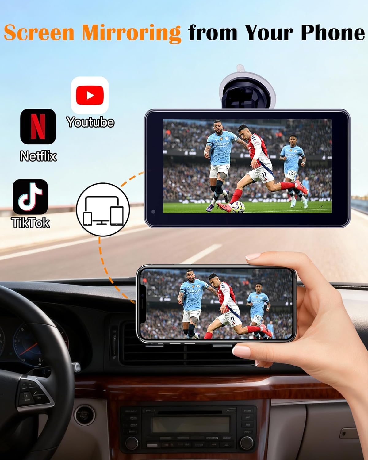 Portable Wireless CarPlay Screen - 7-inch Plug & Play No Dashboard Removal Upgrade for Older Cars - Compatible for Apple CarPlay & Android Auto with Backup Camera