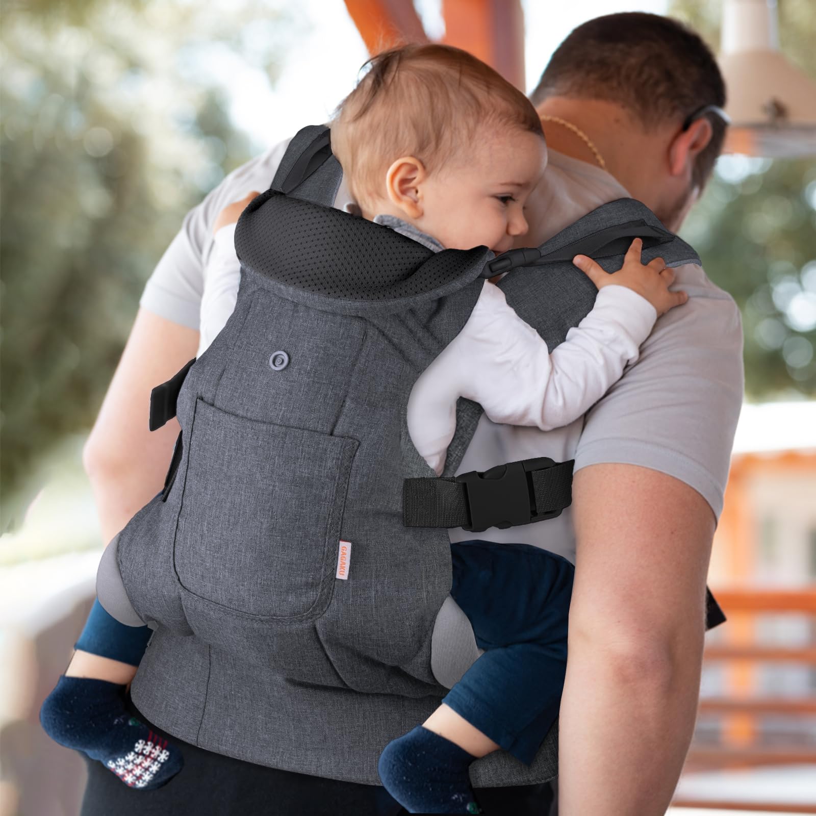 GAGAKU Marsupio per neonati e bambini piccoli 4-36 mesi, facile da indossare fronte-strada, fronte-genitore e sulla schiena per bambini - nero e grigio scuro