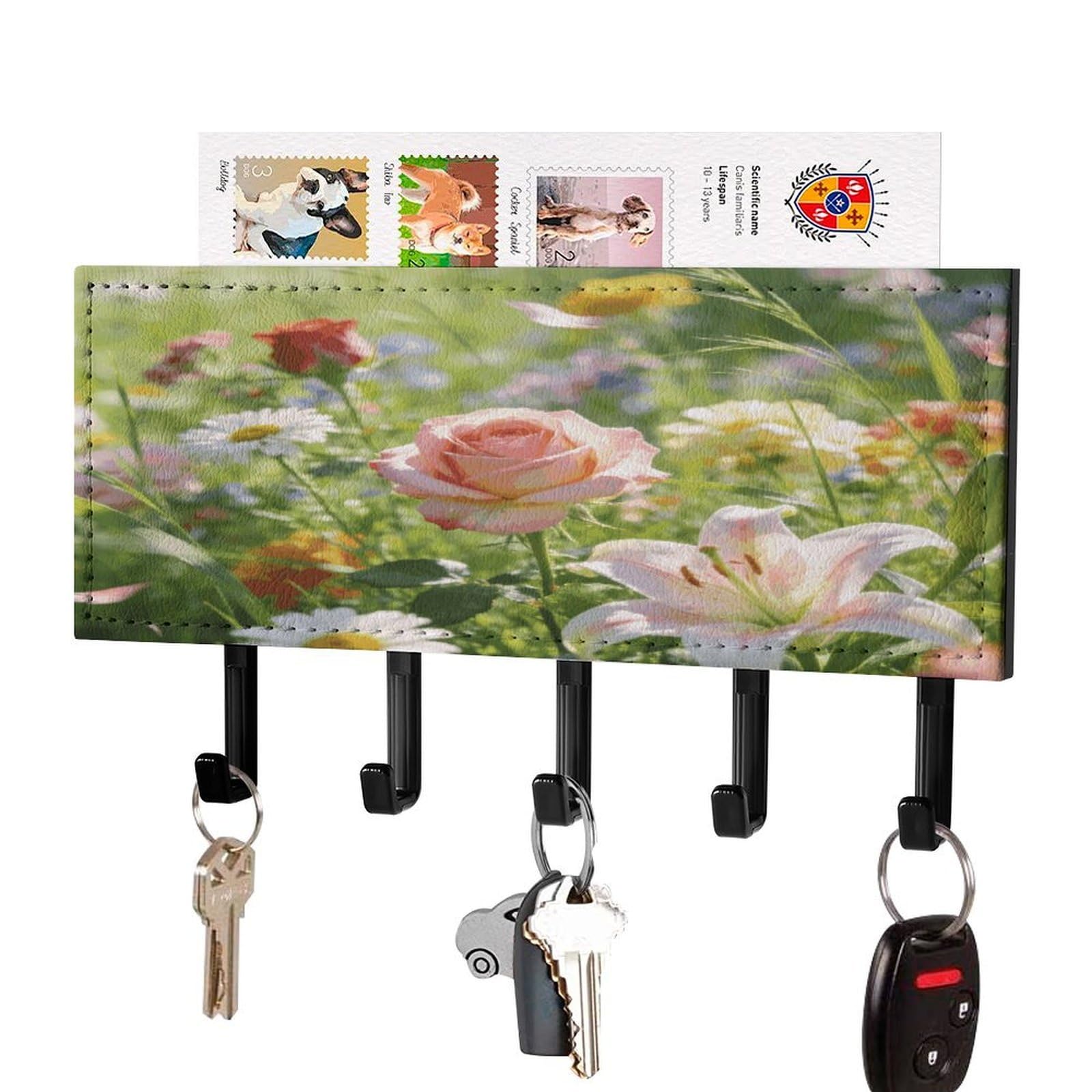 Colgador de llaves para entrada adhesivo con motivos florales para mantener el orden en el recibidor