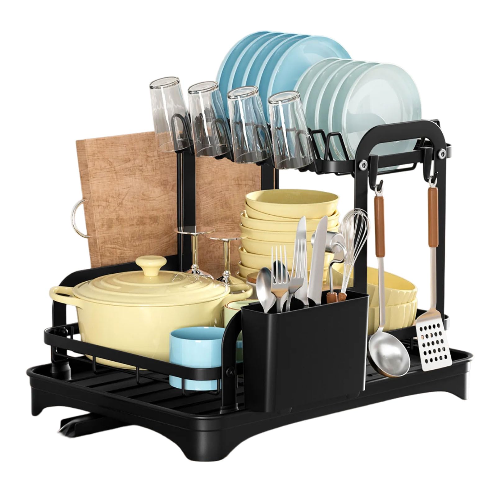 Klynovalu Fashionable Double Layer Kitchen Storage Rack with Rotating Drainage and Chopstick Holder Portable Accessory Space Saving Kitchen Accessory