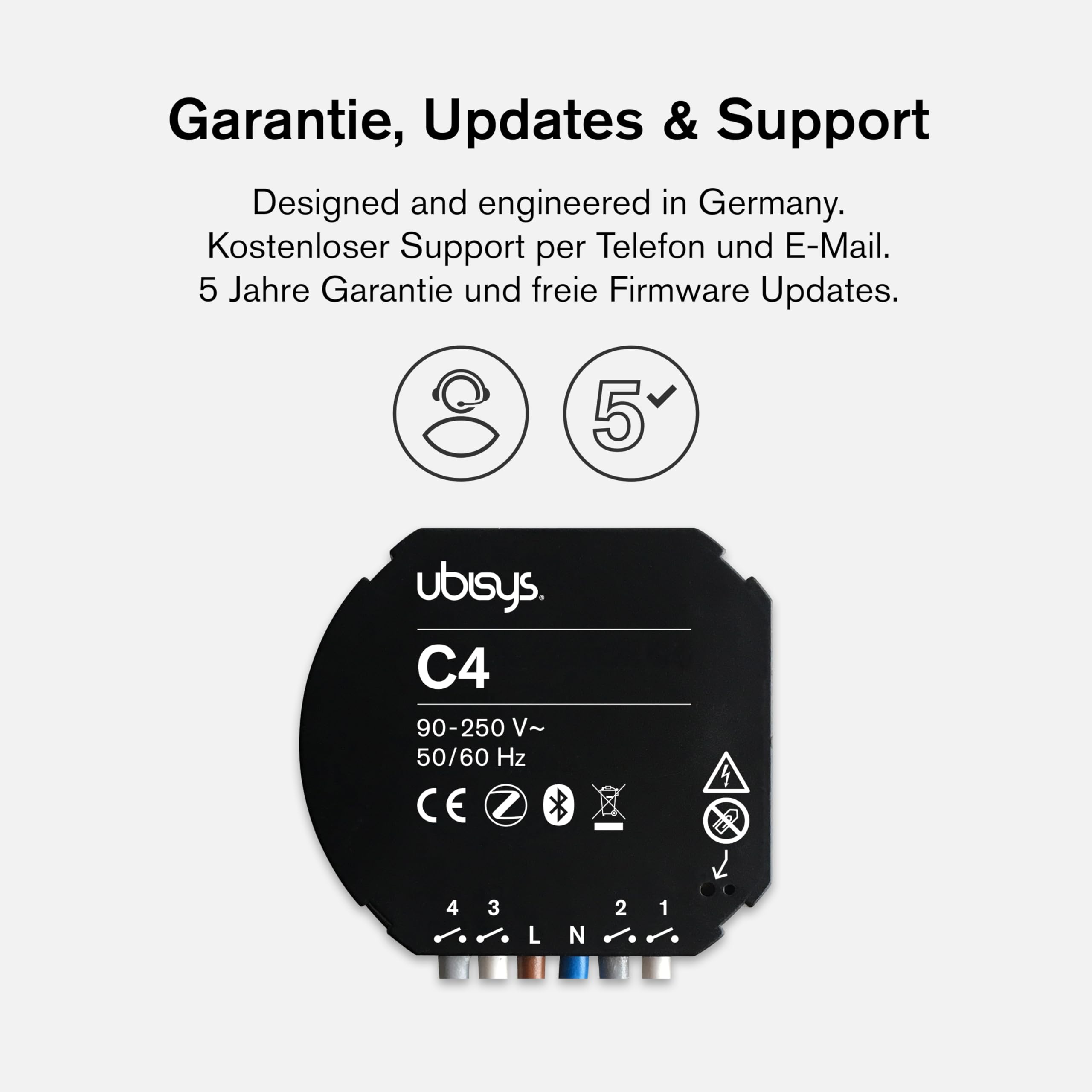 Unité de commande C4 (Series 2) : Zigbee + Bluetooth | Dispositif direct Zigbee | Configurable sans passerelle | Peut être connecté à d'autres composants ubisys pour contrôler par exemple les