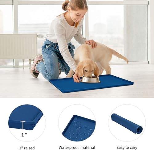 Miniatura 71 de Tapete de comida para perros, bandeja de comida impermeable de silicona, mantel individual antideslizante para mascotas, borde elevado de 0.6