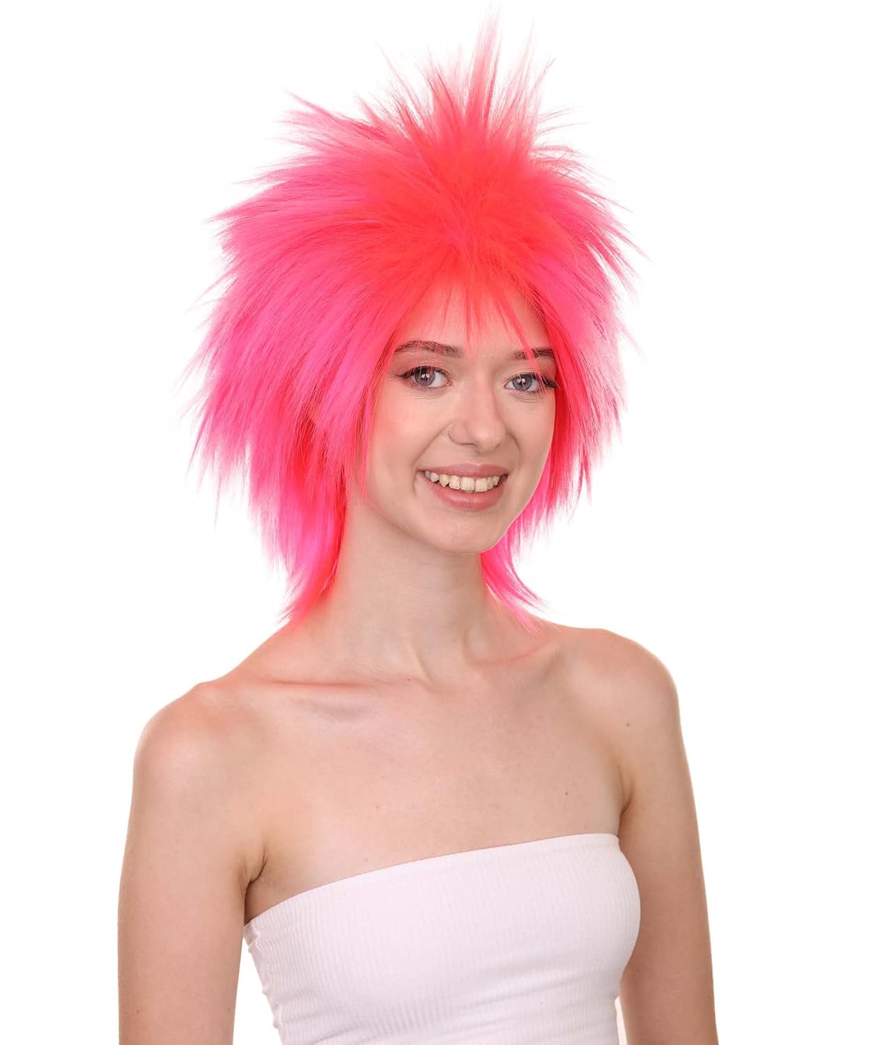 Halloween Party Online Women's Funky Punk Neon Pink Wig for Adults | Breathable Capless Cap | Flame‑Retardant Synthetic Fiber | Halloween Cosplay or 80s Costume Wigs