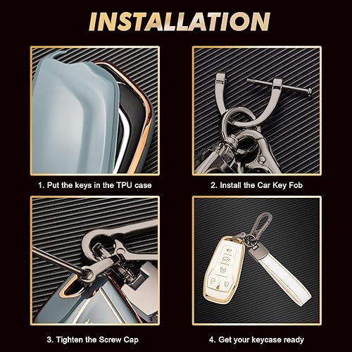 Miniatura 8 de Xotic Tech - Funda para llavero de control remoto de TPU blanco con llavero compatible con Ford Mustang F150 Raptor F-Series Truck Edge Explorer