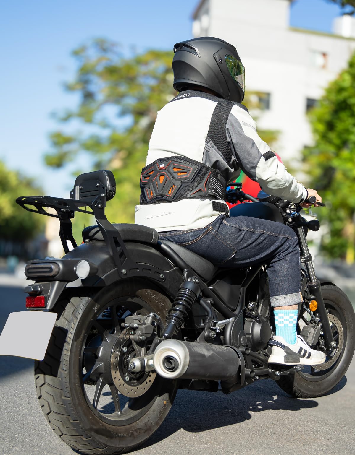 KEMIMOTO Ceinture lombaire de moto pour homme et femme, ventrale et respirante, protection des reins, noir/rouge, ceinture lombaire avec structure stable