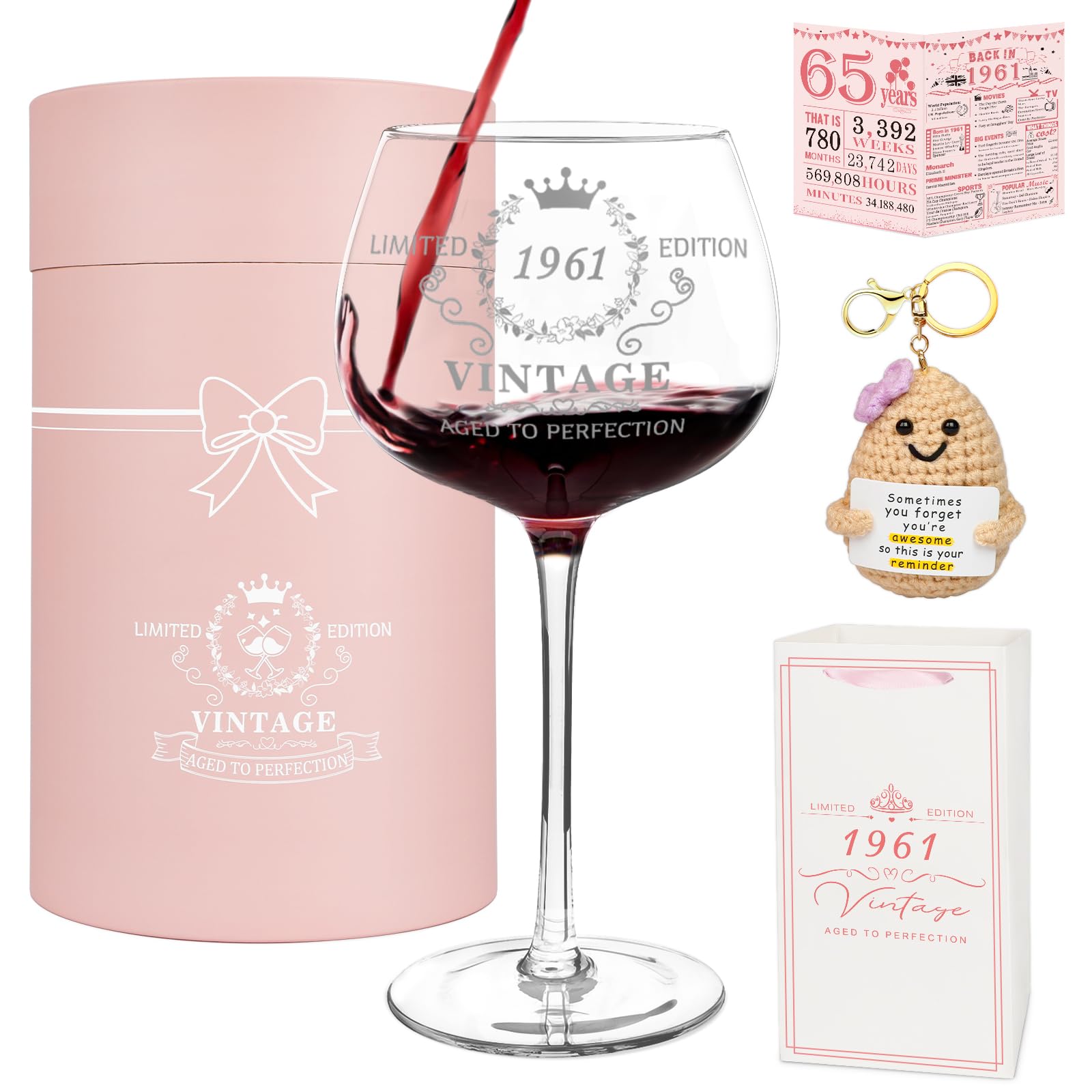 65th Birthday Wine Glass - Vintage 1961 Gift -1 65th Birthday Wine Glass - Vintage 1961 Gift -1