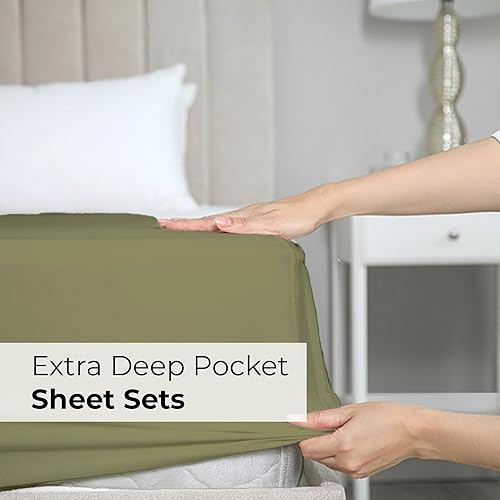 Miniatura 9 de Juego de sábanas de bolsillo extraprofundo, transpirables, refrescantes, suaves, de ajuste fácil, sin arrugas y cómodas, para hotel, 7 piezas,