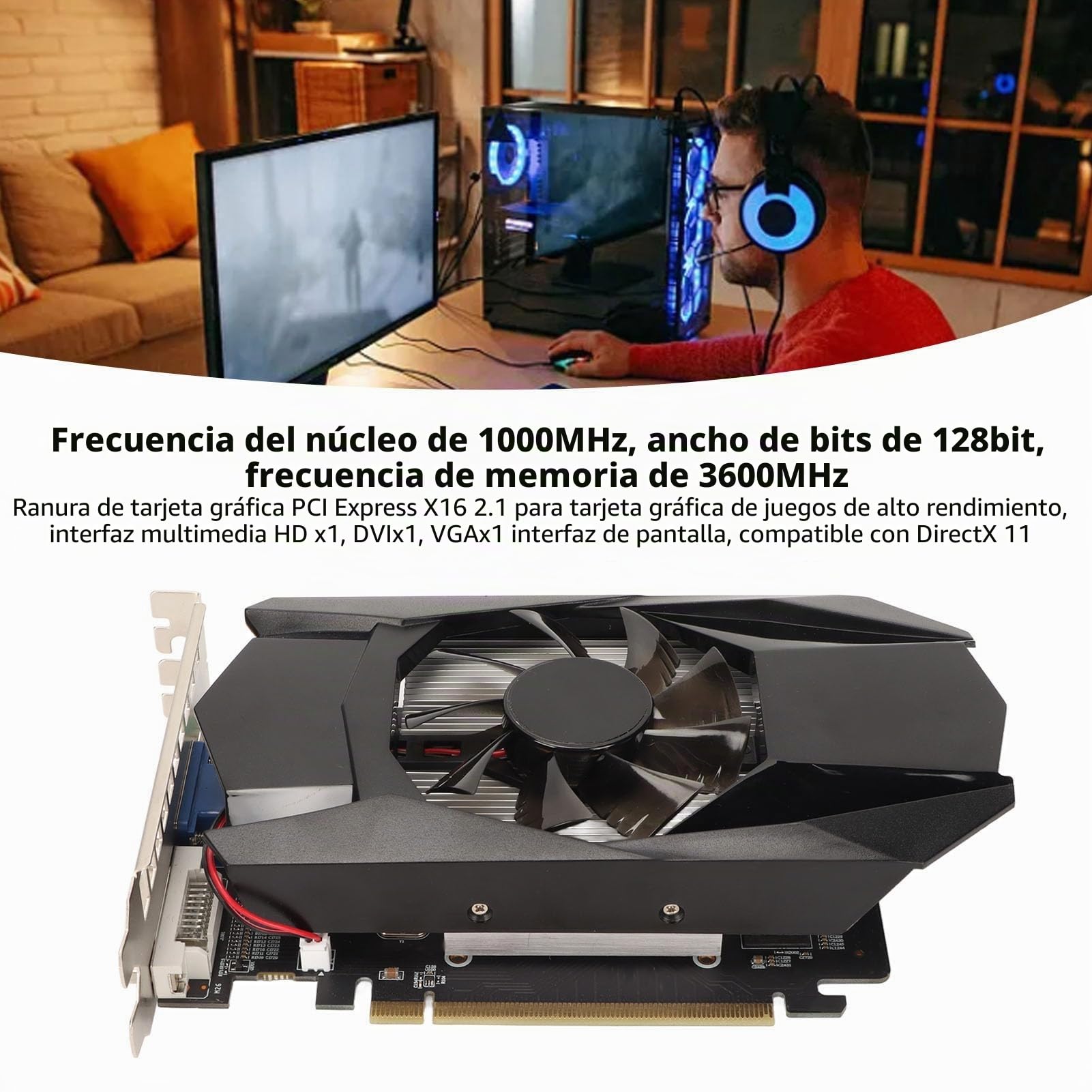 Tarjeta Gráfica, HD7670 4GB GDDR5 128Bit 480 Stream Processor Unit PCI Express X16 2.1 Tarjeta Gráfica de Vídeo Ranura de bajo Ruido Ventilador de Aleación de Aluminio Gaming Video Card para PC