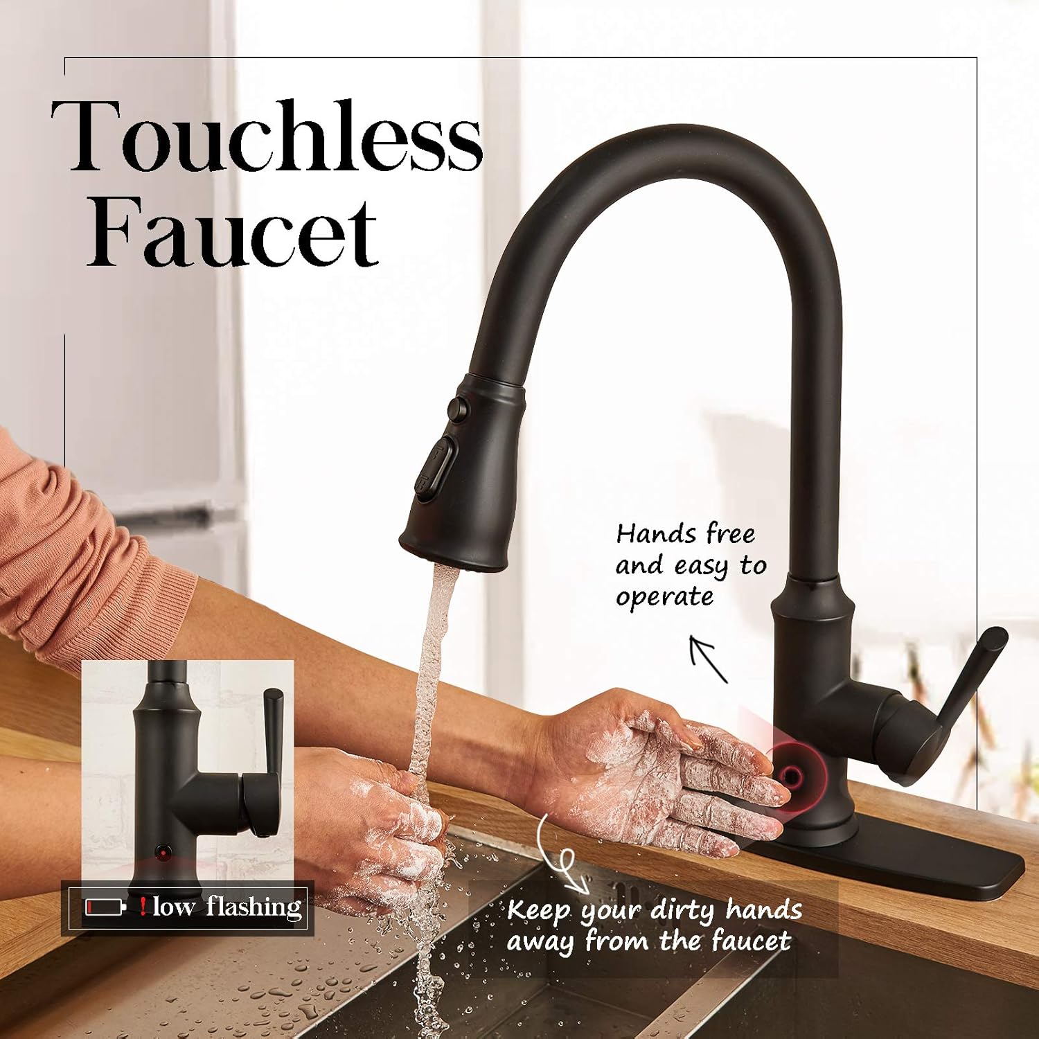 One-Day Sale: Up to 40% Off Touchless Kitchen Faucet Sensor Single Handle with 3 Modes Pull Down Sprayer Matte Black Pull Out Kitchen Sink Faucet with Deck Plate Peppermint Buy 1 get 1 Touchless Kitchen Faucet Sensor Single Handle with 3 Modes Pull Down Sprayer Matte Black Pull Out Kitchen Sink Faucet with Deck Plate Peppermint