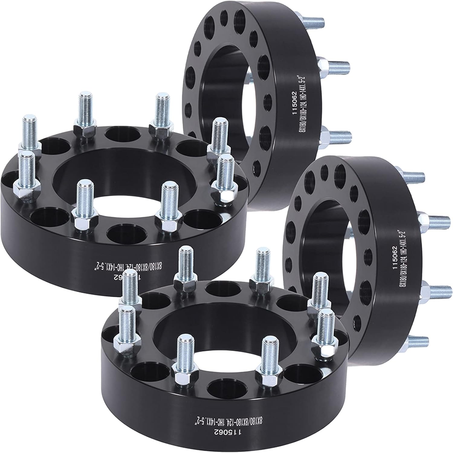 Ineedup 2 inch 8x180 Wheel Spacers 124.1mm Center Bore with 14x1.5 Studs Black 4Pcs 8 Lug Wheel Spacers 50mm Thickness Fit for Silverado 2500 HD 2011-2019