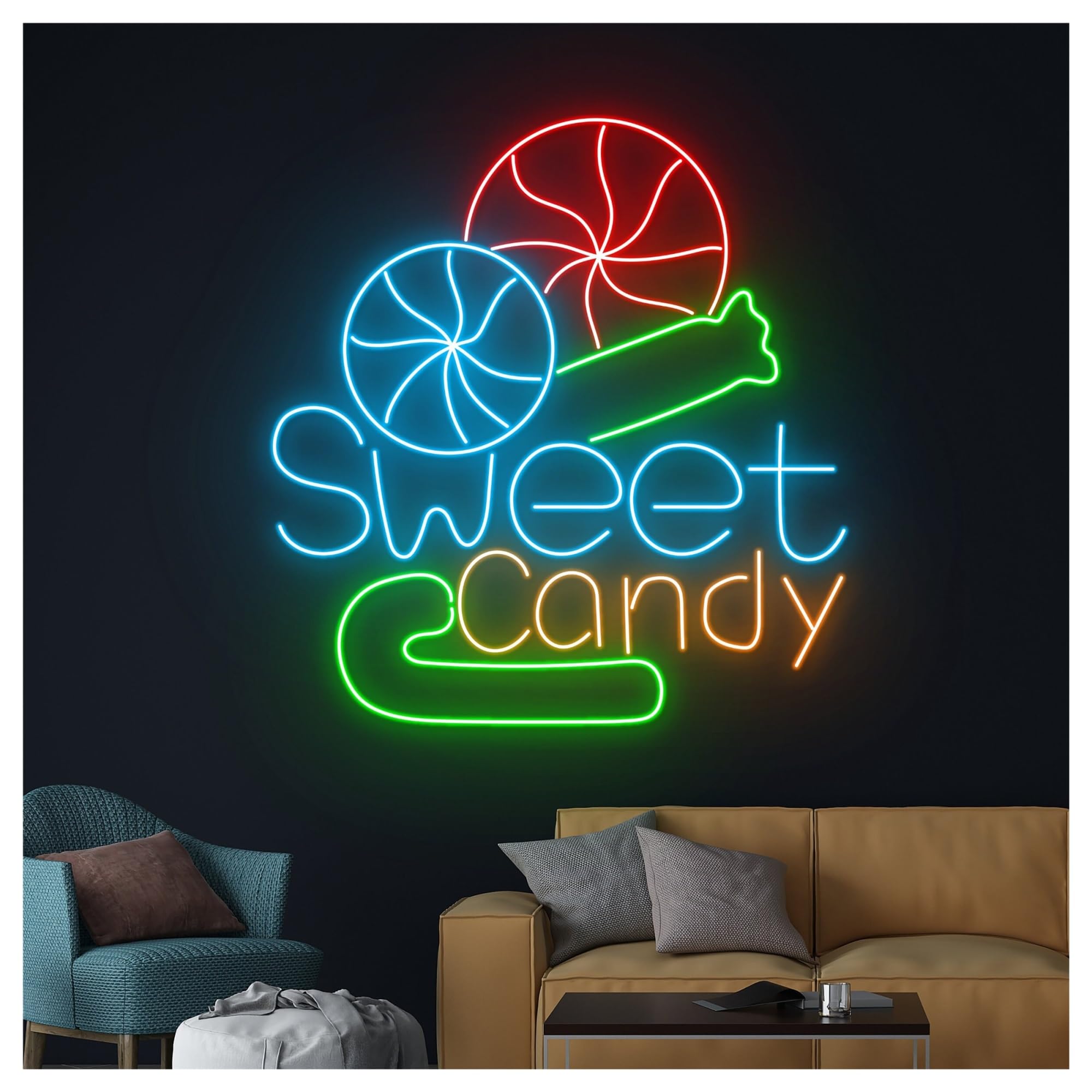 Luces de neón Letrero De Neón Caramelo Dulce, Ideal Para Decoración Tiendas Piruletas, Con Iluminación Regulable 53cm