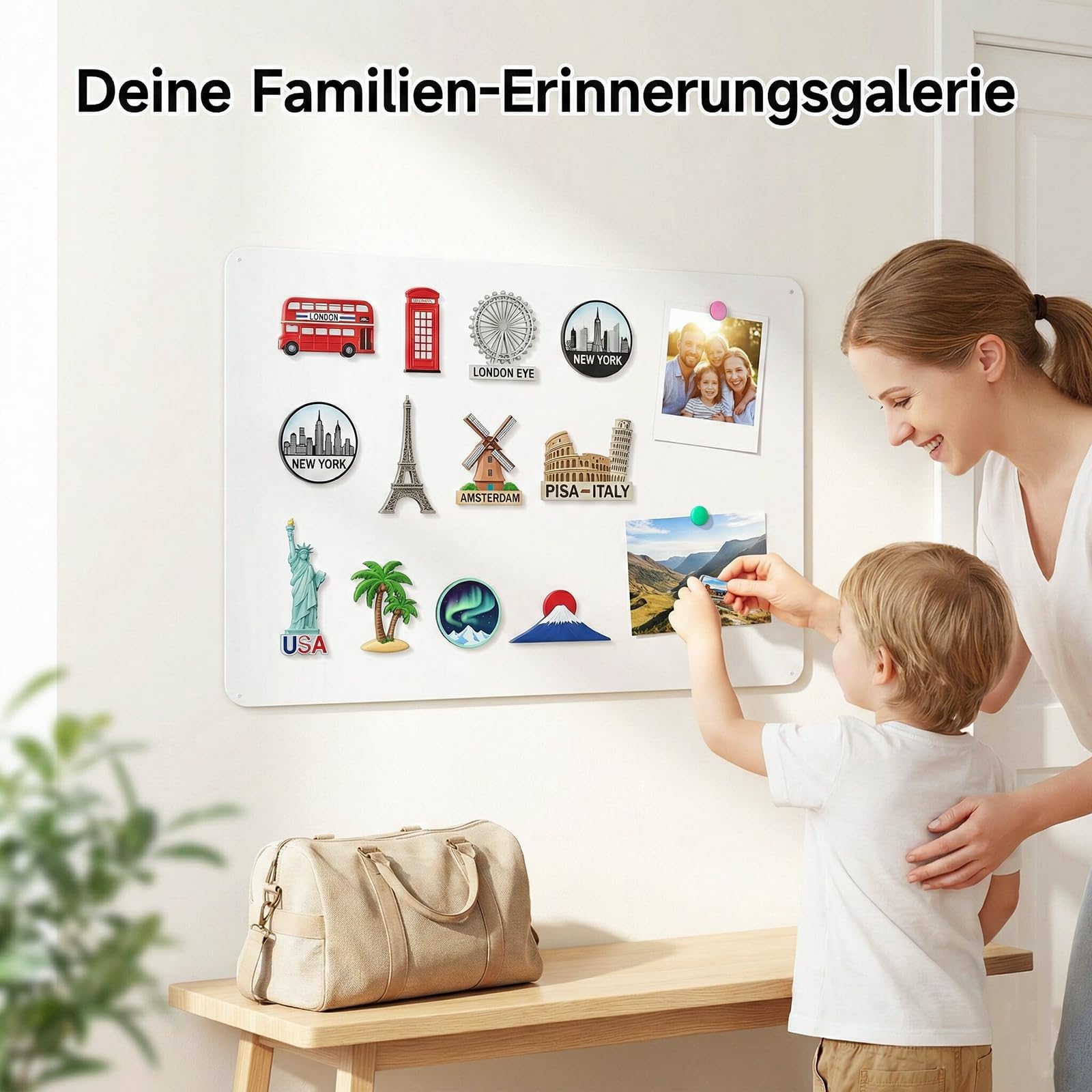 Magnettafel Weiß 40x60 cm Metall: Starke Magnetwand & Pinnwand Magnetisch für Küche/Kinderzimmer & Büro – Hochwertiges Memoboard für Magnete/Fotos & Souvenirs