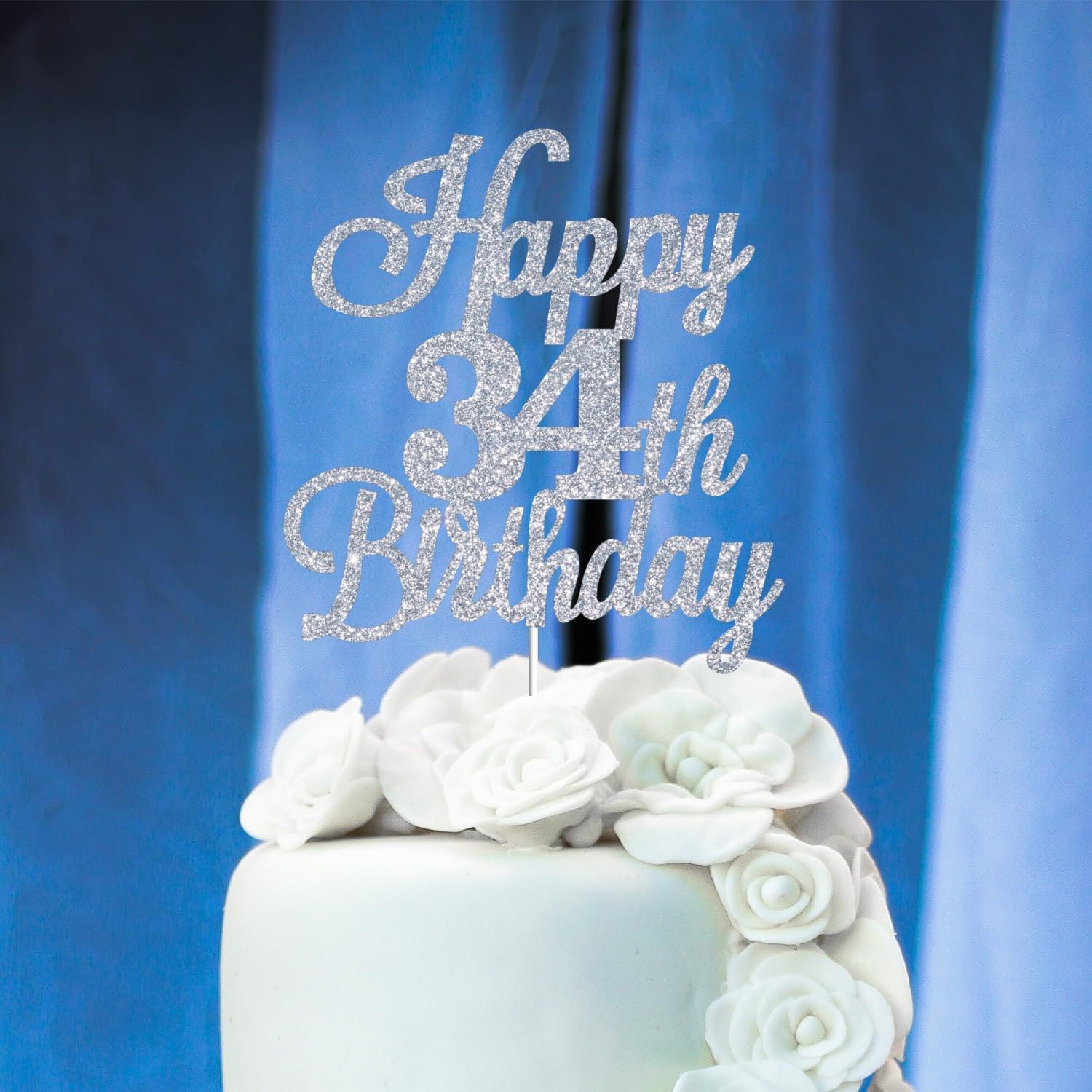 Happy 34th Birthday Cake Topper - Black & Gold Flashes Decorations For Birthday Party Cake - View #6