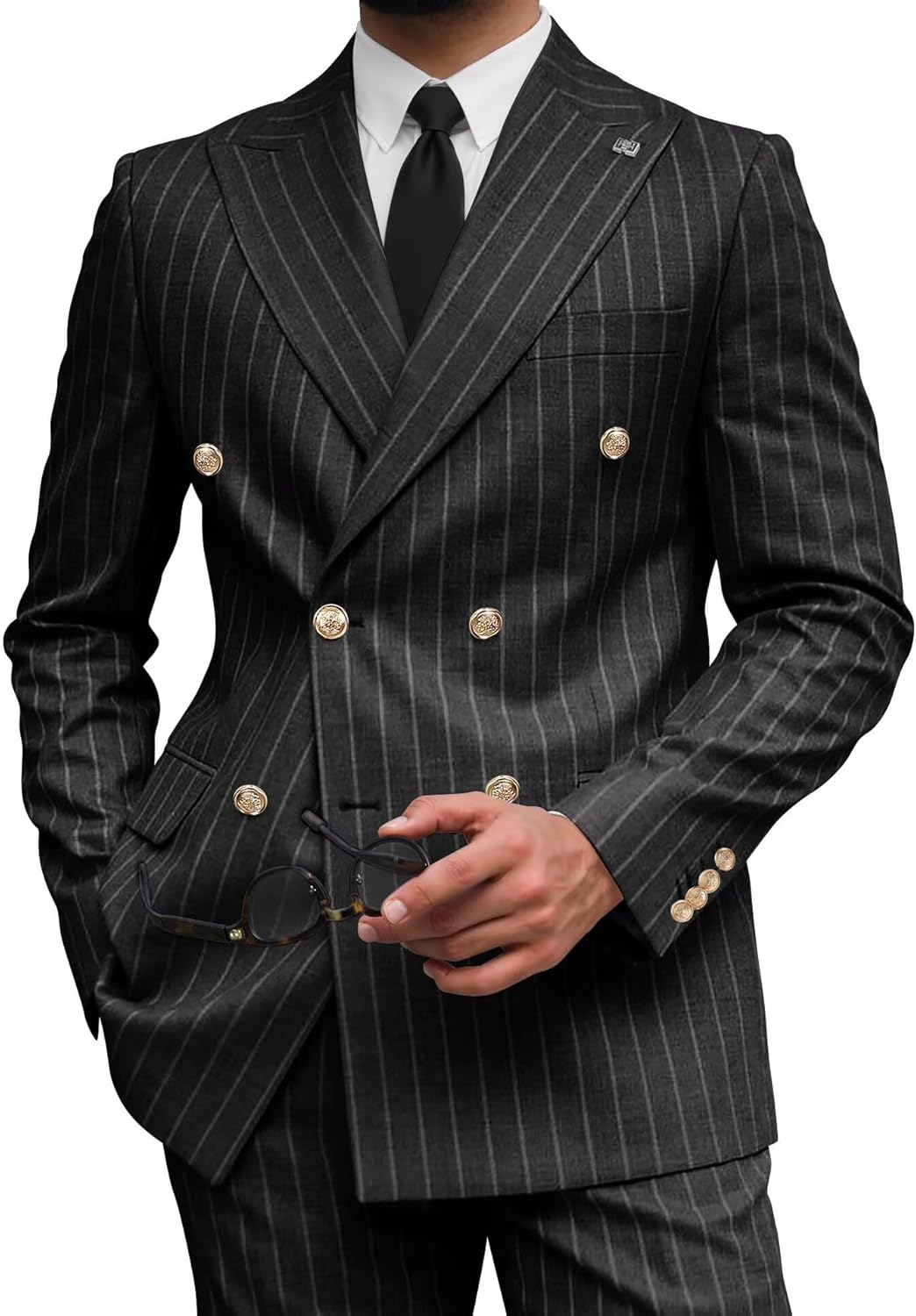 Wangyue Men's Pinstripe Suit Gomez Addams Costume Slim Fit 2 Piece Double- Breasted Suit for Men Wedding Business Suits