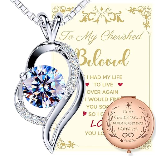 Lumirra Collar de diamante de moissanita de 1 quilate para mujer con espejo compacto de oro rosa y tarjeta de mensaje, regalos románticos de