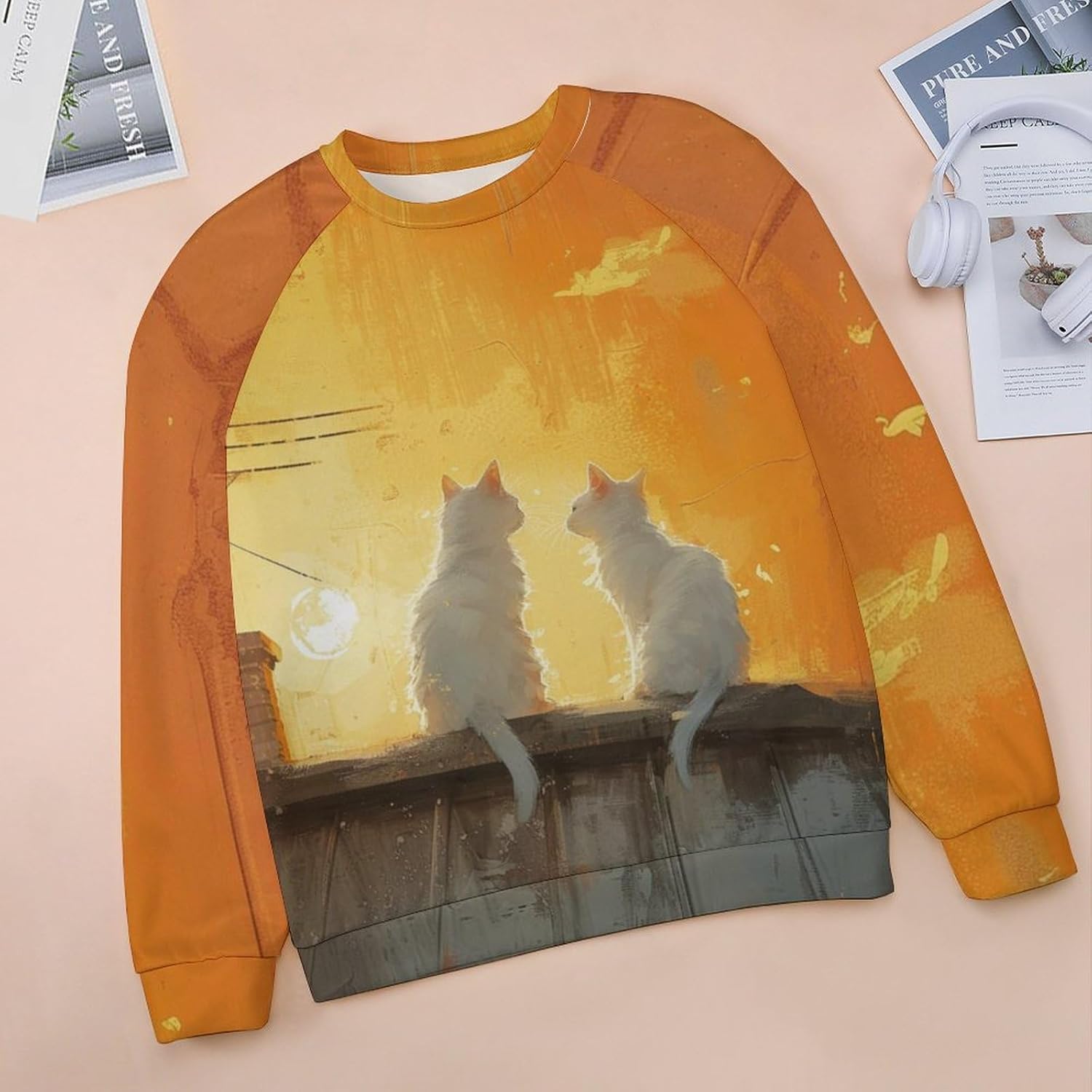 Long Sleeve Shirts for Women Cat Printed Fall Winter Dressy Holiday Casual Fashion Crewneck Tunic Tee Shirts - Image 3