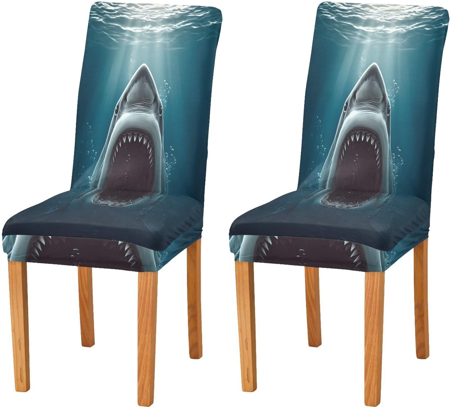 ALAZA Chair Covers for Dining Room, Deep Sea Shark Stretch Chair Cover Sets Chair Protector Removable Washable for Ktichen Restaurant Hotel