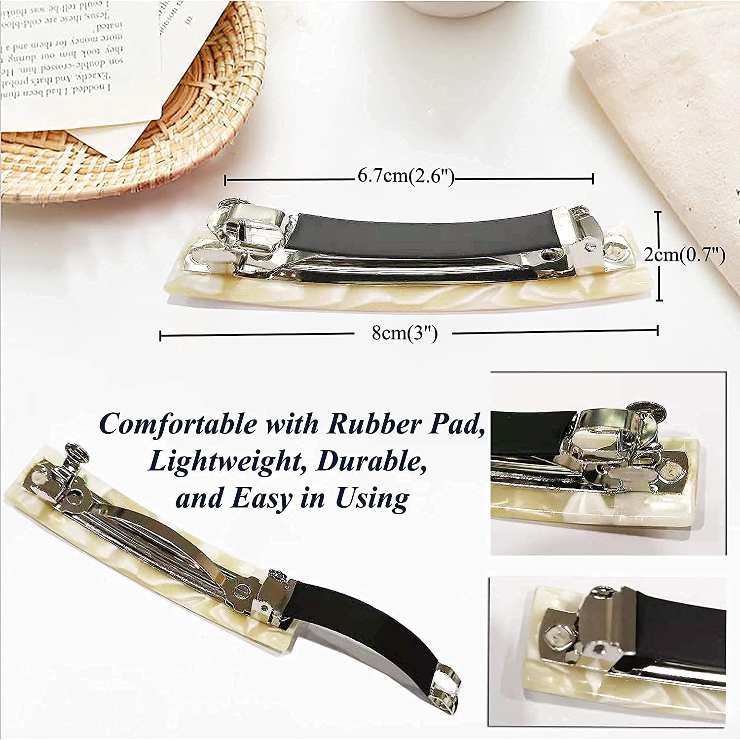 Hair Barrettes Tortoise Shell French Design Celluloid Hair Clip Medium Rectangular Automatic Hair Pins for Women Girl Lady 4 Pack - Image 6