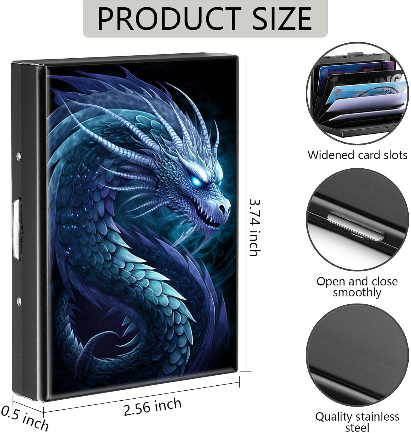 Credit Card Holder, Cool Dragon Design Mini RFID Blocking Aluminum Wallet Slim Metal Hard Case Shell Travel Wallet ID Case Small Credit Cards Case Business Cards for Women Men Girls image 2