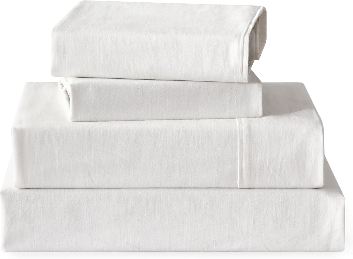 Linen Sheets Twin Size, Stonewashed Linen Cotton Blend with Slub Texture, Breathable & Soft, All-Season Comfort, 3 Pieces, Off-White