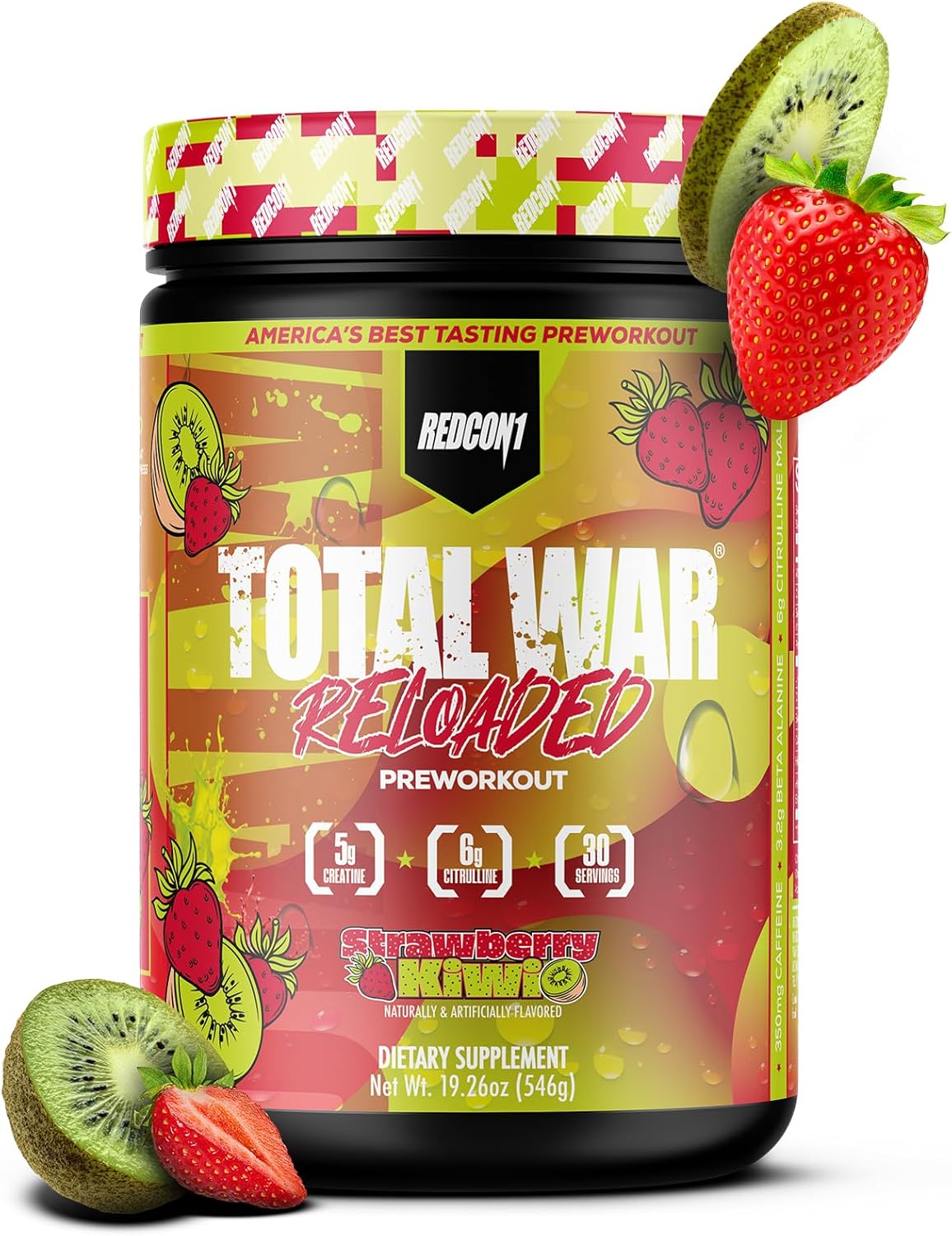 REDCON1 Total War Pre Workout, Sour Gummy Bear - Contains 320mg of Caffeine from Green Tea, Juniper & Beta Alanine - Pre Work Out with Amino Acids to Increase Pump, Energy + Endurance (30 Servings)