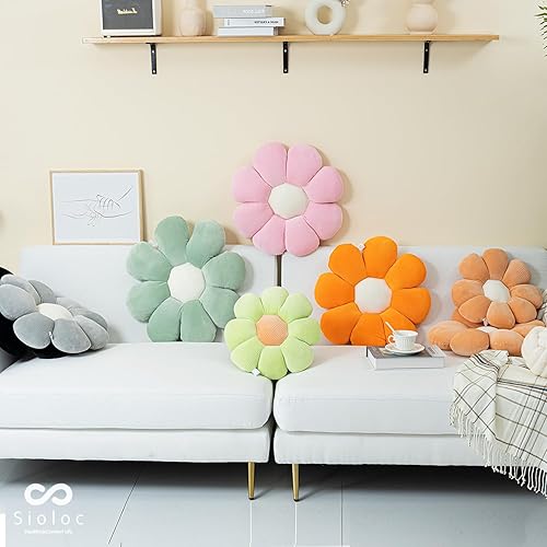 Vista 45 de Sioloc - Almohada en forma de flor, cojín de suelo, cojín de asiento, bonita decoración de habitación y almohada de felpa para dormitorio, sofá