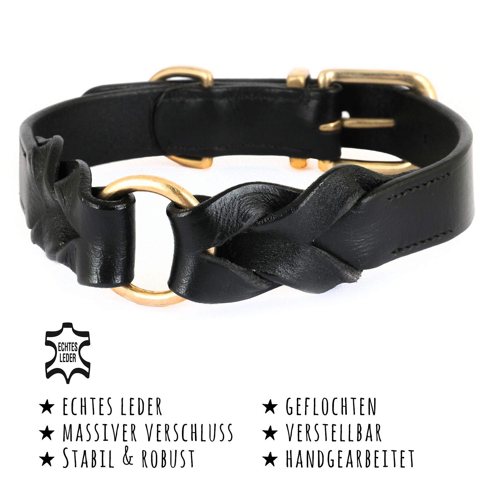 MONKIMAU Collier pour chien en cuir véritable tressé réglable L 46-54 cm