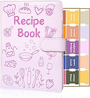 Pink Leather Recipe Binder Book - Holds 160 Custom Recipes with Dividers, Tabs & Pockets - Perfect Gift for Mom or Daughter
