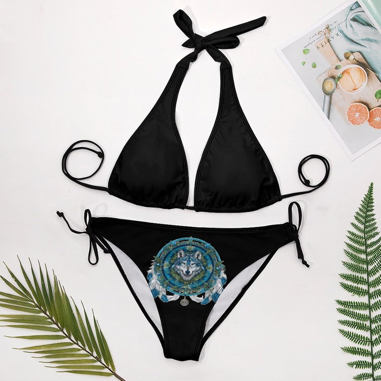 Dreamcatcher1 Wolf Novelty Women's 2 Piece String Bikini Set Swimsuits Bathing Suit Swimwear