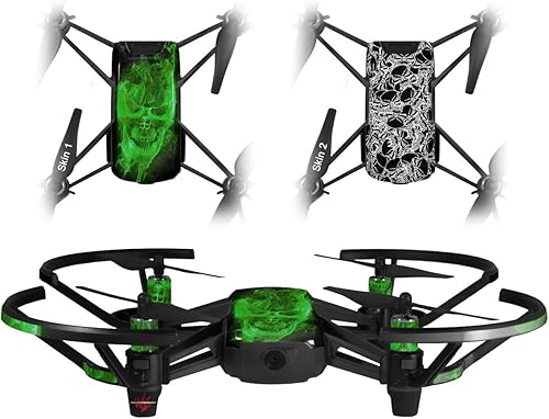 Skin Decal Wrap Pack 2 para DJI Ryze Tello Drone Flaming Fire Skull Green Drone no incluido