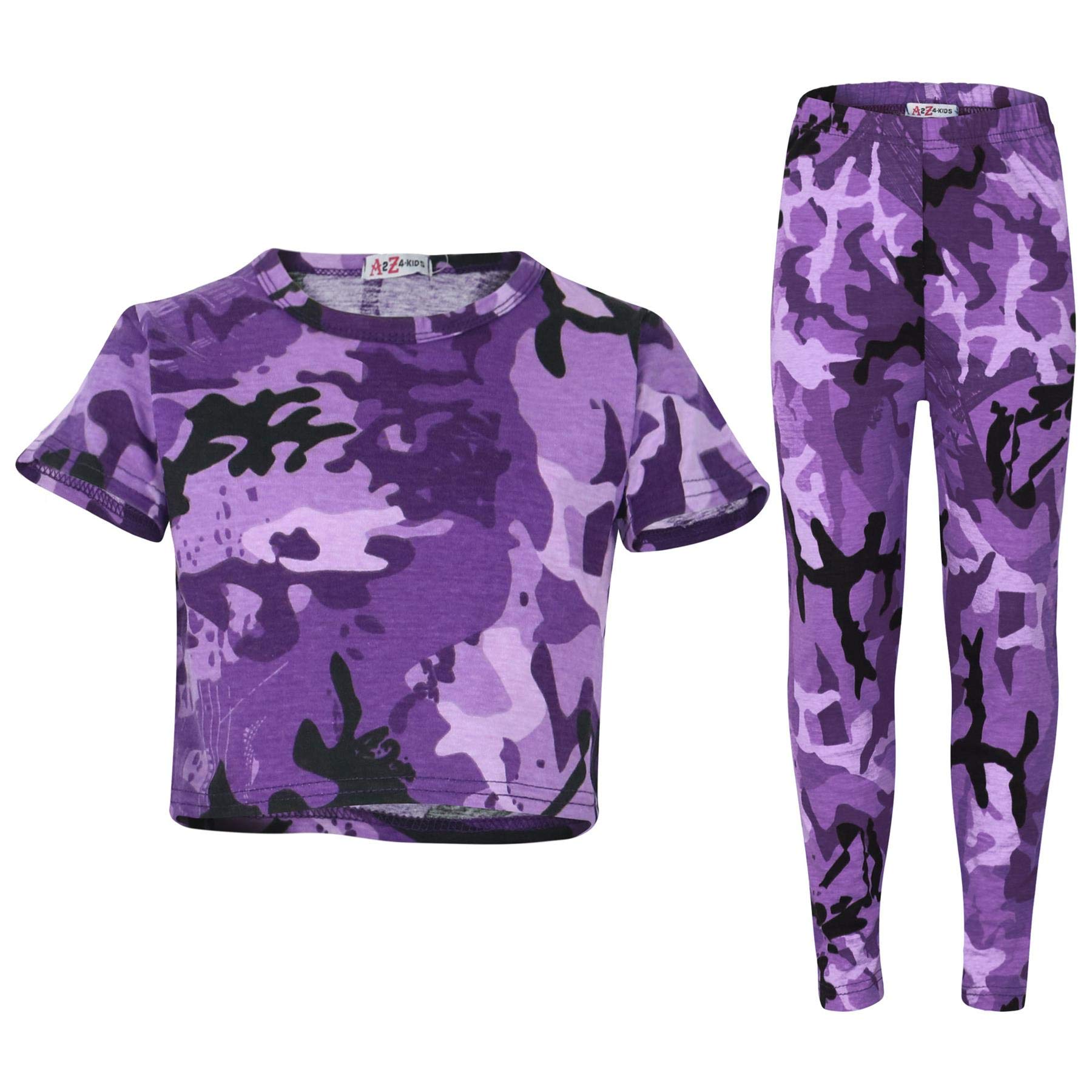 A2Z 4 Kids Girls - A2Z Camo Crop & Legging Purple 9-10