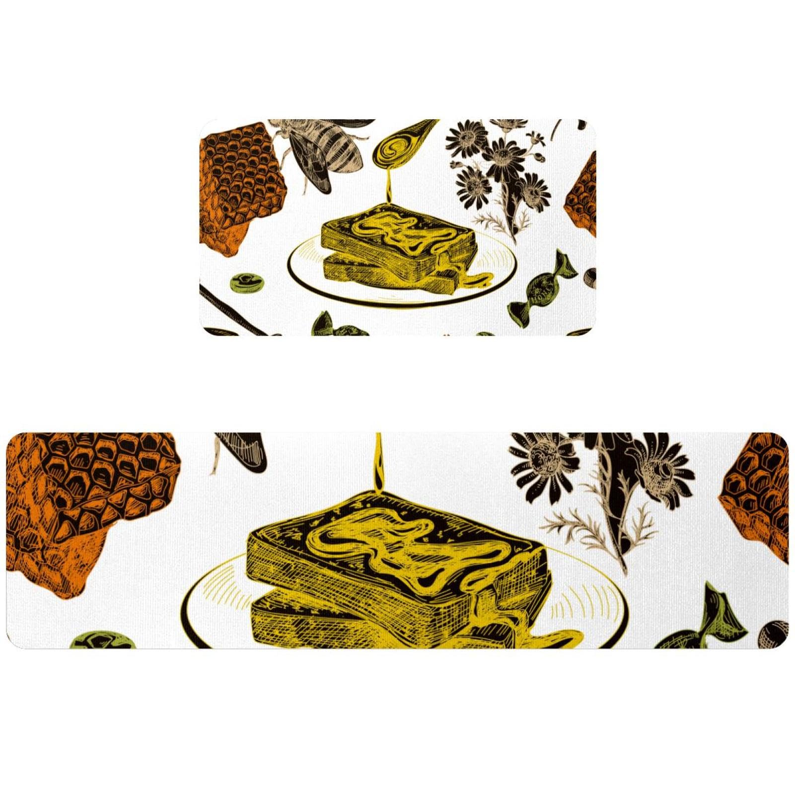 Tapete de cocina lavable de 2 piezas con diseño absorbente de panal para zonas de paso
