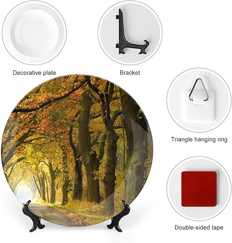 Miniatura 3 de Plato decorativo de cerámica de 6 pulgadas con soporte de otoño Forest Avenue redondo para el hogar, platos de cena para decoración de pared del