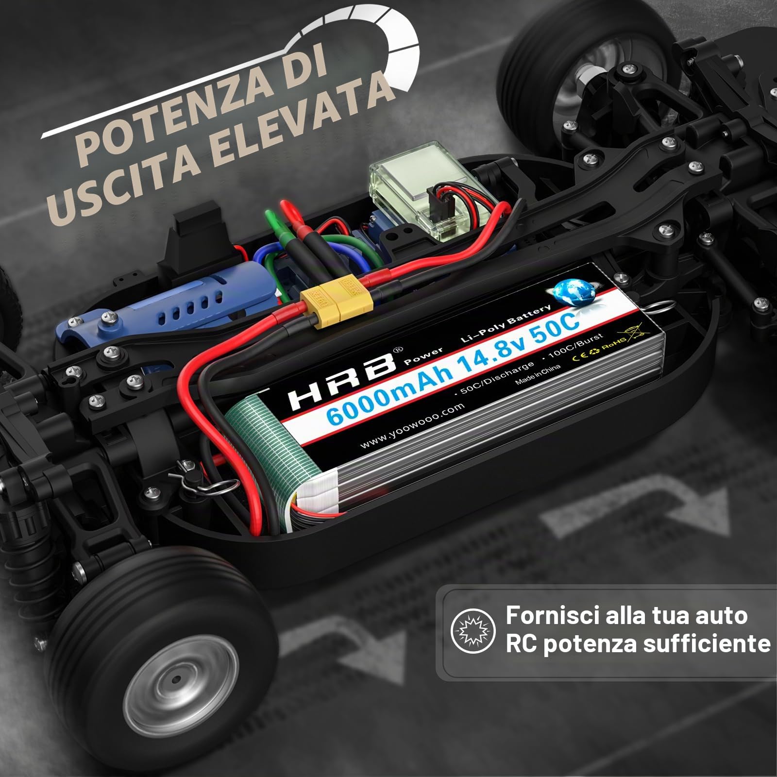 HRB 14.8V 6000mAh 4S Lipo Battery Pack 50C con XT60 Plug per RC aereo, RC elicottero, RC auto, RC camion, RC barca CondizioneTipo