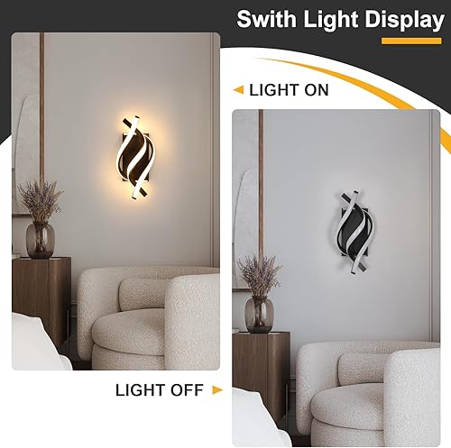 Vista 11 de DELIPOP Apliques de pared, moderno aplique de pared LED en espiral, 6500 K, luz blanca fría para interiores, lámpara de pared LED acrílica