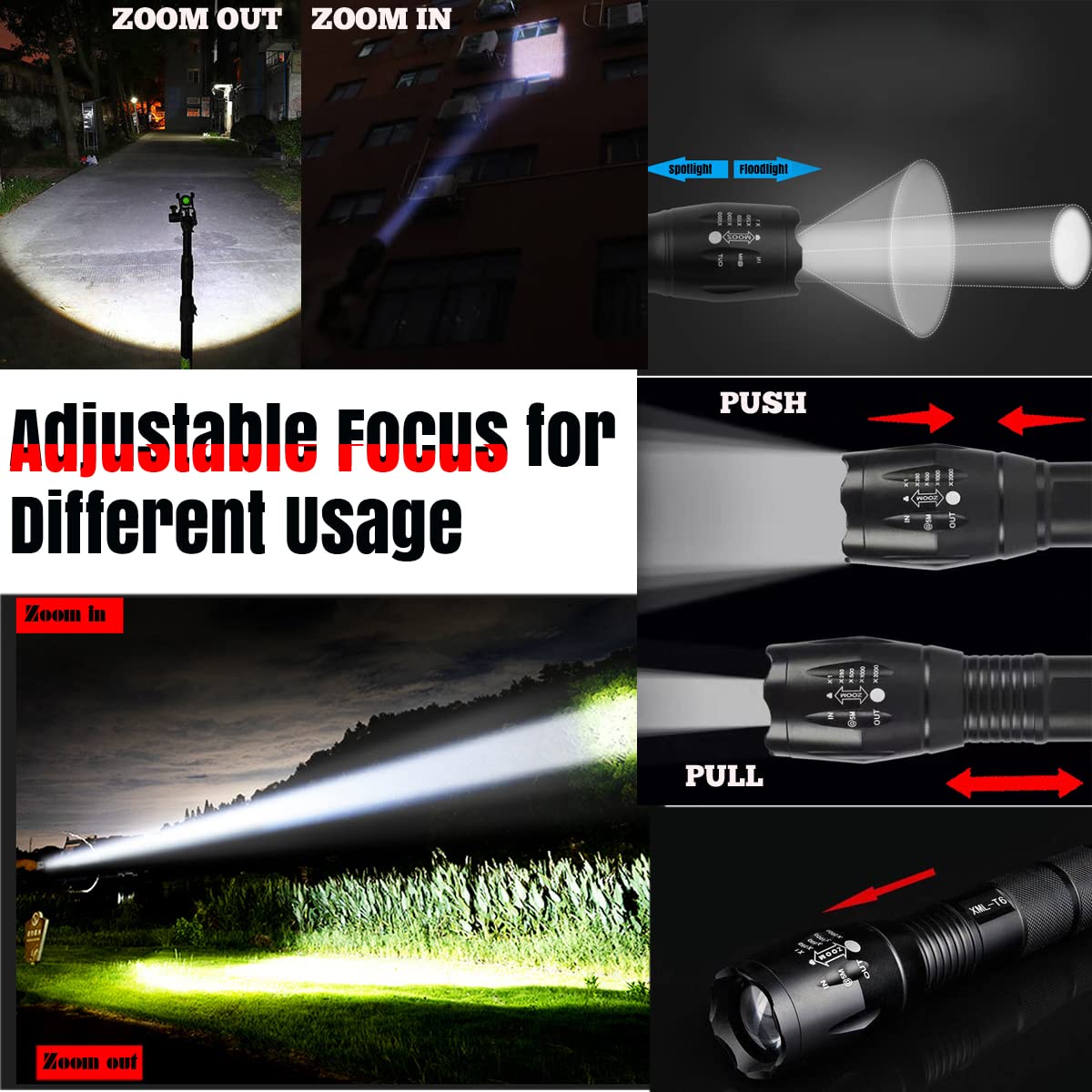 Lampe Torche LED Tactique Super Lumineuse 18650 Rechargeable Avec Batterie - Noire