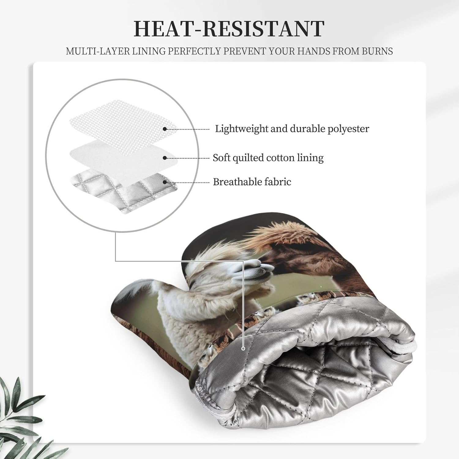 Silicone Oven Mitts and Pot Holders Set of 2, Non-Slip Heat Resistant Oven Mitten Funny Alpaca Potholders Trendy Kitchen Decor Ideal for BBQ Cooking, Grilling Baking image 4