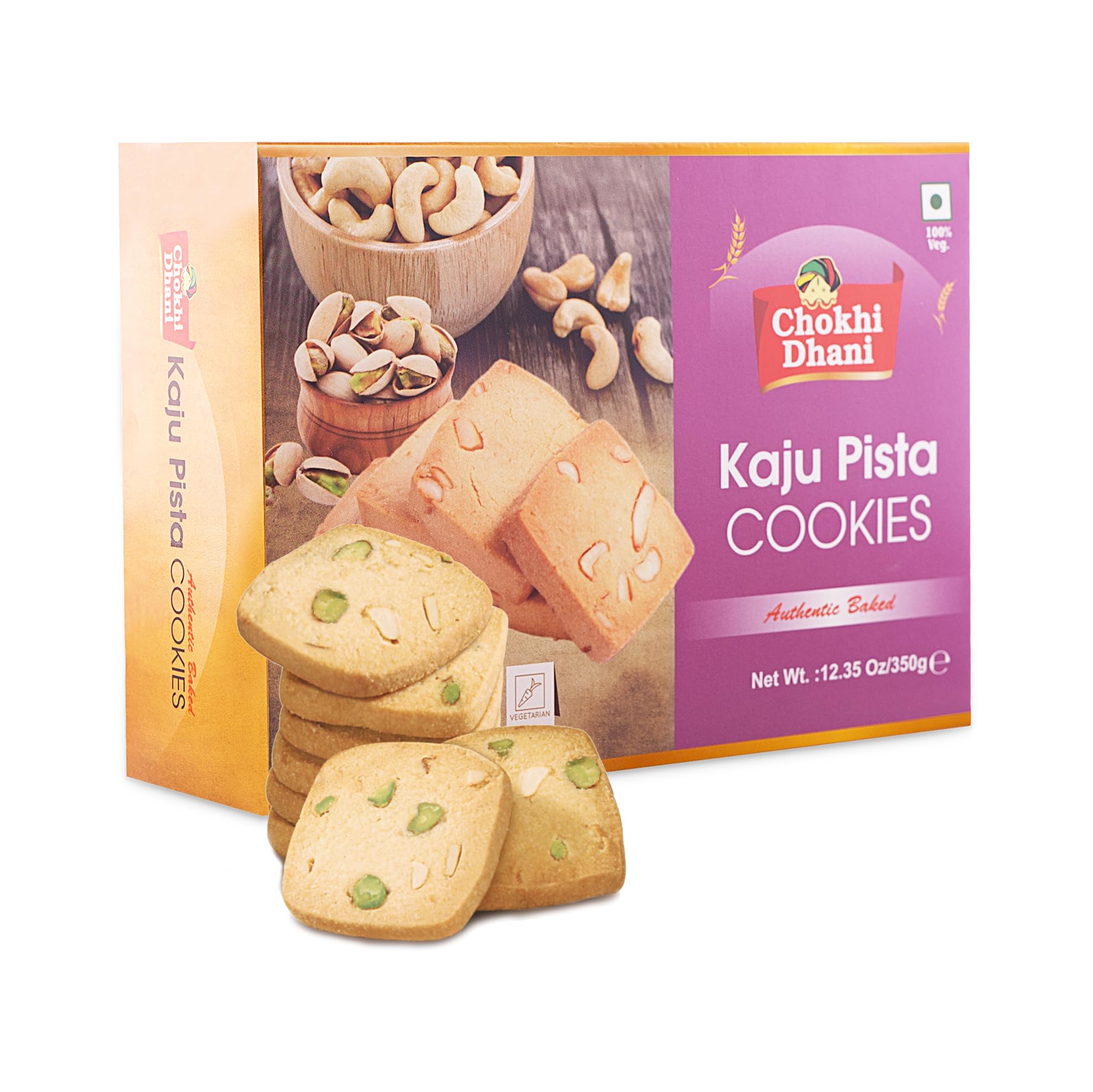 Chokhi DhaniKaju Pista Cookies | Premium Cashew & Pistachio Biscuits | Crispy, Buttery Indian Cookies | Eggless, Handmade Bakery-Style Snack | Pack of 1, 350 gm