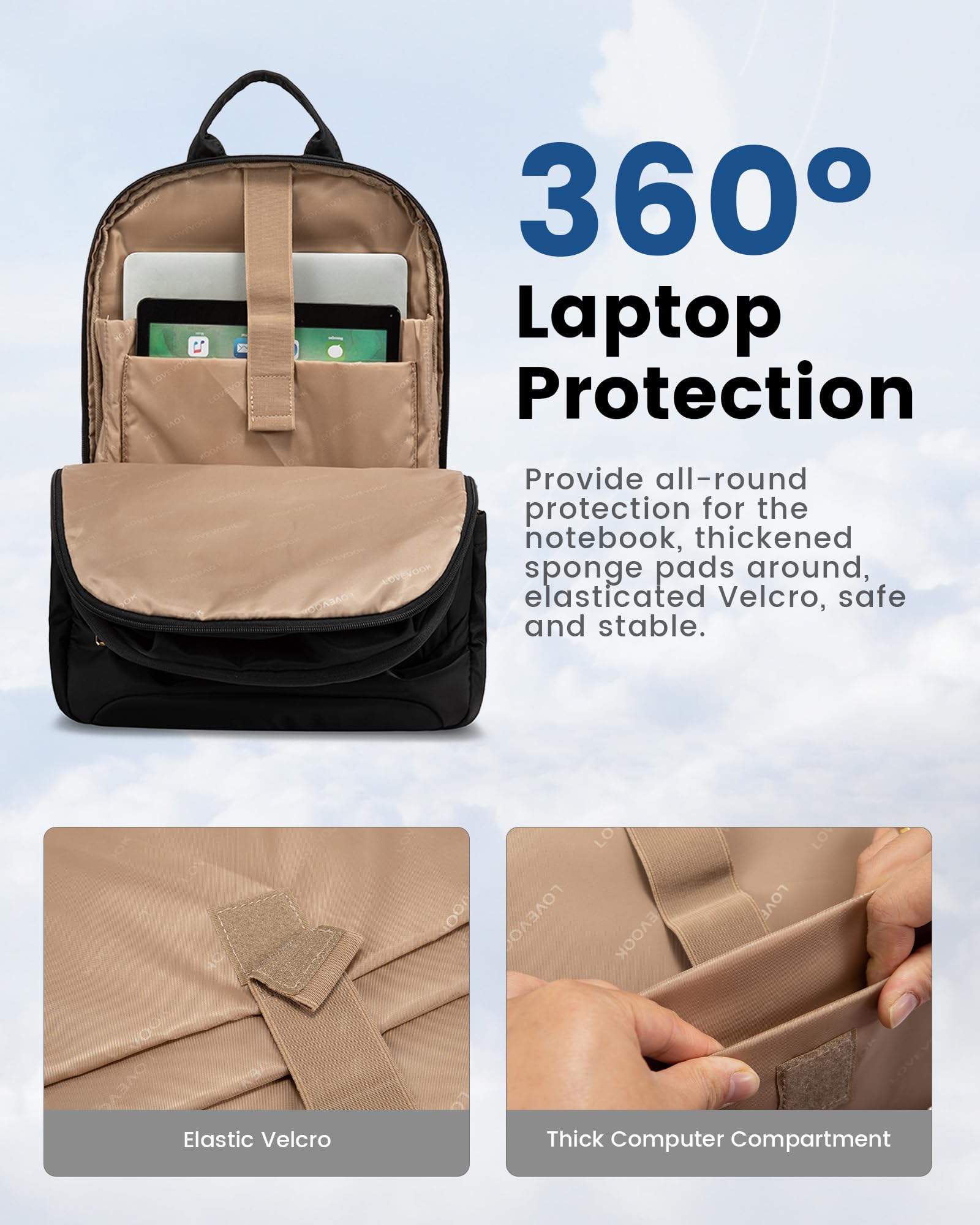 LOVEVOOK Laptop Backpack for Women, 17.3 Inch Business Backpack Purse, Large Capacity Casual Daypack, Work Computer Backpack, Travel Backpack for College, Black