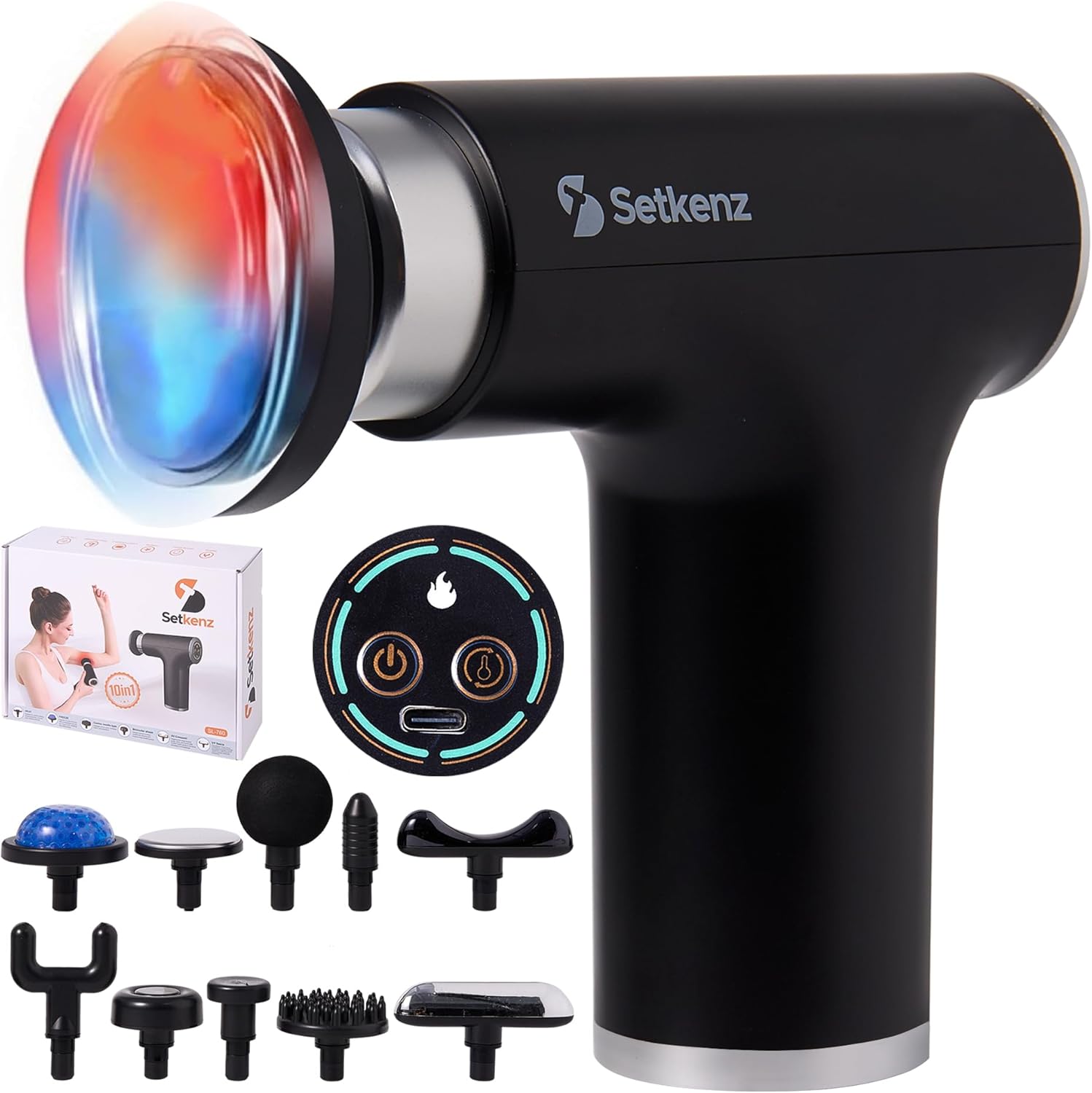 Massage Gun with Heat and Cold Head – Deep Tissue Muscle Massager for Pain Relief – 10 Heads – Quiet, Portable, Hot & Cold Therapy – Full Body Recovery for Athletes & Professionals