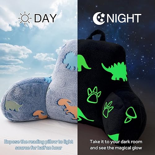 Vista 12 de A Nice Night Star Moon - Almohada de lectura de felpa que brilla en la oscuridad, respaldo de cuña para niños con brazos y apoyo para la espalda Gris