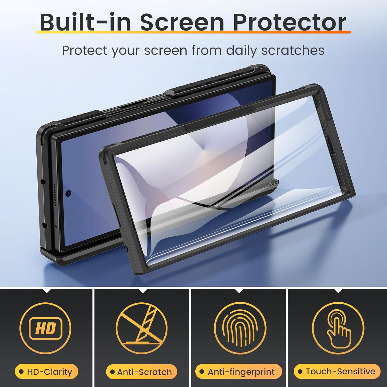 VEGO for Z-Fold 6-Case: with Screen Protector[Built-in Invisible Kickstand & S Pen Slot] Hinge Protection Drop Protective Phone Cover for Samsung Galaxy Z Fold 6[Wireless Charging Compatible]-Black