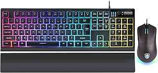 Black RGB Gaming Keyboard and Mouse Combo,RGB Backlit Gaming Keyboard with Ergonomic Detachable Wrist Rest, Programmable 7200 DPI 7 Button RGB Gaming Mouse for Windows PC Mac Office/Gaming