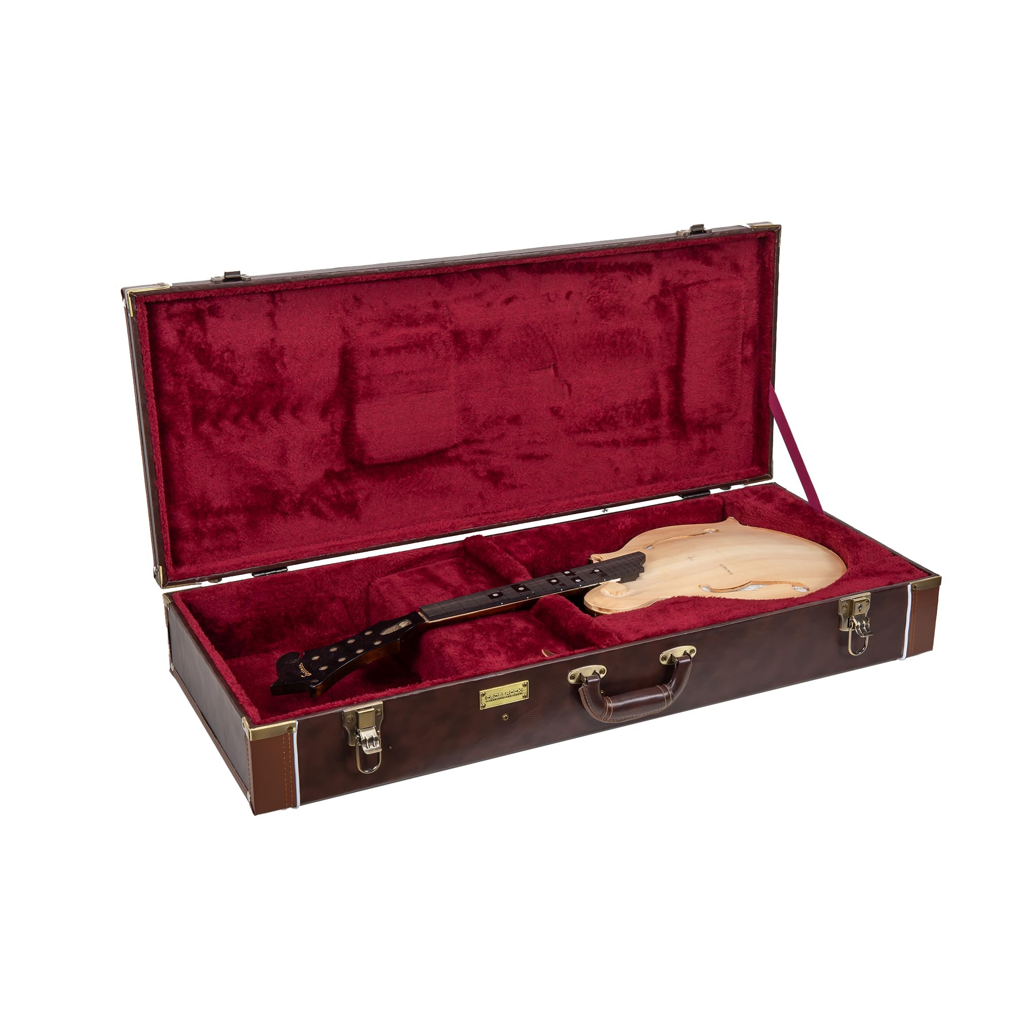 Crossrock Hard-Shell Wooden Case fits F-style Mandola-Stainless Steel Latches, Sponge Lining, Metal Feet, Storage Space -Vintage Brown (CRW620MLBR-R)