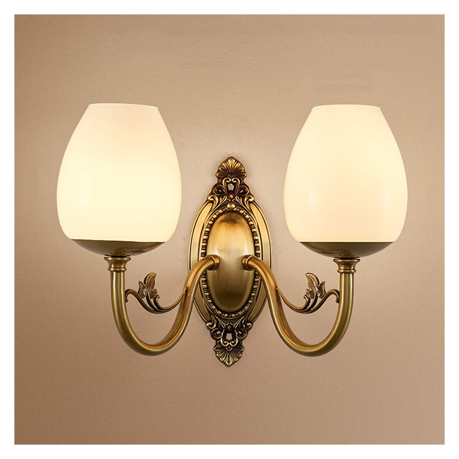 YNIYUJKL Wall Lamp, Modern Wall Sconce, Wall Lamps Compatible With Living Room Retro Living Room Background Wall Lamp Copper Wall Light With Glass Lampshade Wall Sconce Ligh,Onecolor-Double head