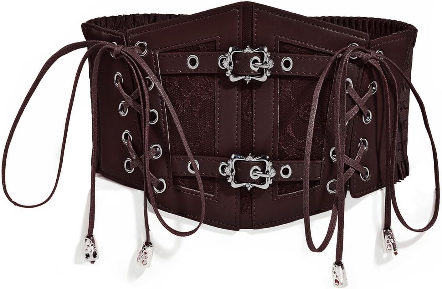 Vintage Faux Leather Corset Belt Sides Lace-up Medieval Renaissance Underbust Wide Elastic Waist Belts for Women