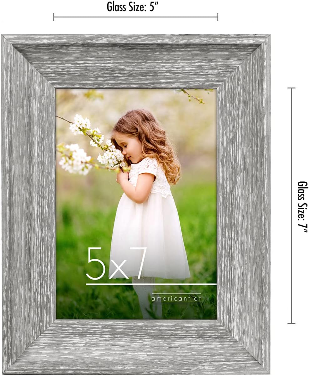Americanflat 5x7 Rustic Picture Frame in Distressed Grey with Polished Glass - Horizontal and Vertical Formats for Wall and Tabletop