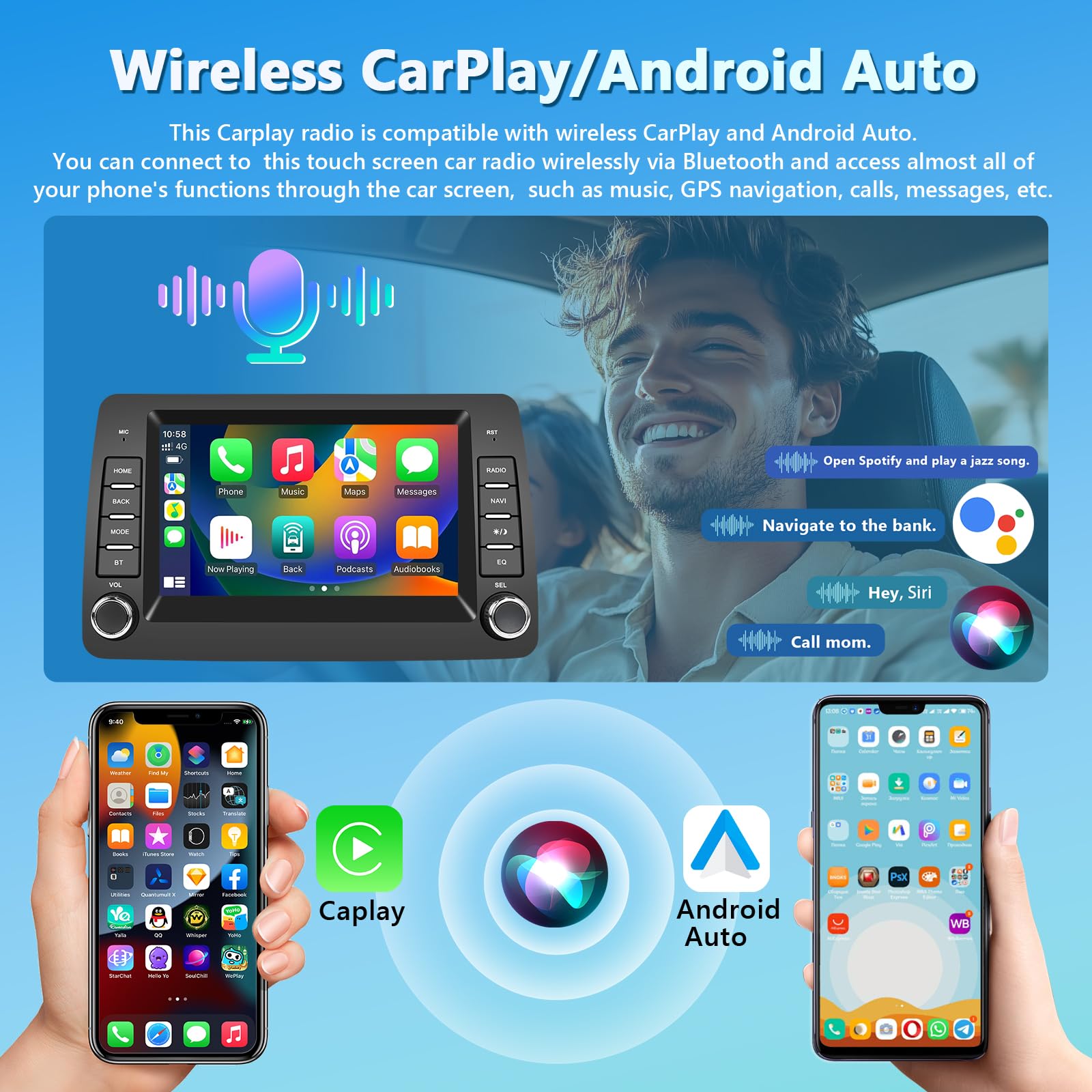 Carplay Autoradio per Fiat Panda 169 (2002-2012), 2GB+64GB Android Auto Bluetooth Car Stereo con GPS Navigation WiFi RDS/FM Radio SWC USB Mirror Link Canbus + Telecamera Posteriore