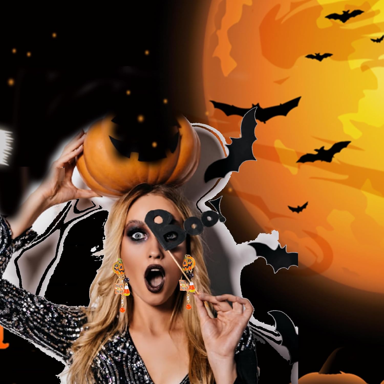 Halloween Pumpkin Earrings for Women Long Tassels Smiling Face Pumpkin Inlaid rhinestones Drop Earrings Halloween Jewelry - Image 2