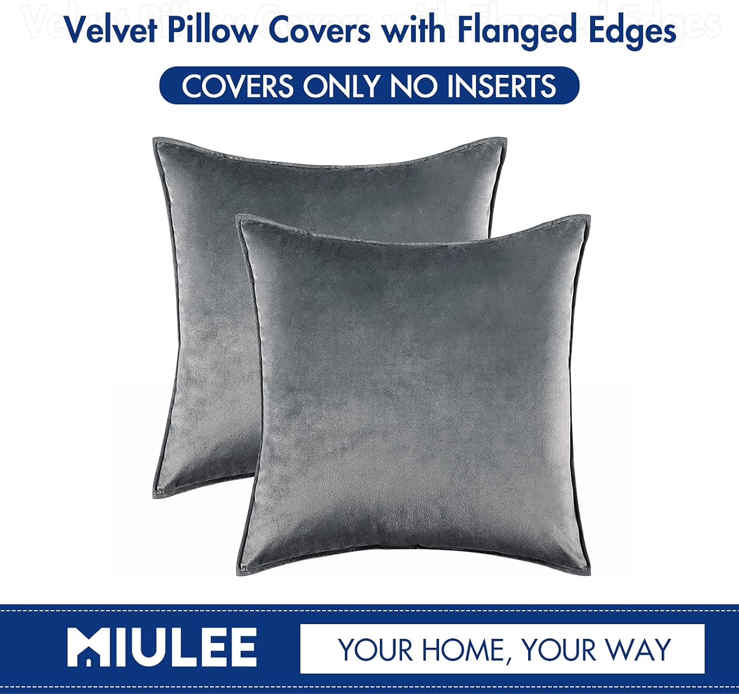 MIULEE Pack of 2 Decorative Velvet Throw Pillow Cover Soft Pillowcase Solid Square Cushion Case for Sofa Bedroom Car 18x18 Inch Dark Grey